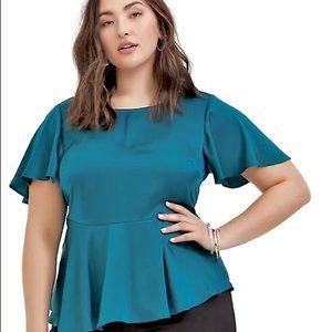 Torrid 0 Teal Jewel Tone Charmeuse Babydoll Blouse